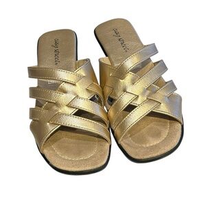 EASY STREET Slides Strappy Sandals Slip-on Gold  Metallic 1 1/4" heel Like new